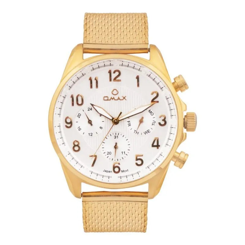 omax men's white round dial with golden bracelet chronograph watch, vc05g31i main image