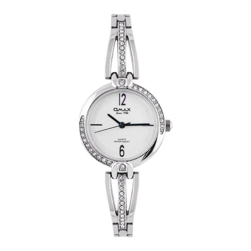 omax women's designed chrome round dial & bracelet analog watch, jse974po18 main image