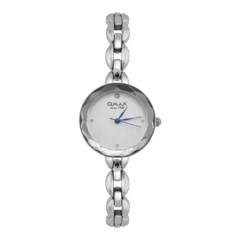 omax women's designed round dial with chrome chain analog watch, jjc004i008 main image