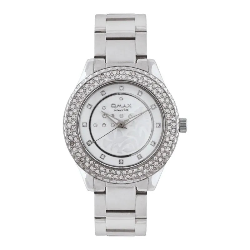 omax women's designed silver round dial with bracelet analog watch, sm02p36i main image