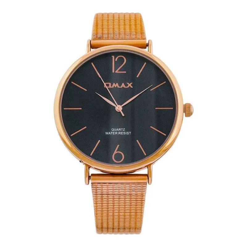 omax women's golden rust round dial with bracelet & black background analog watch, fmb0046004 main image