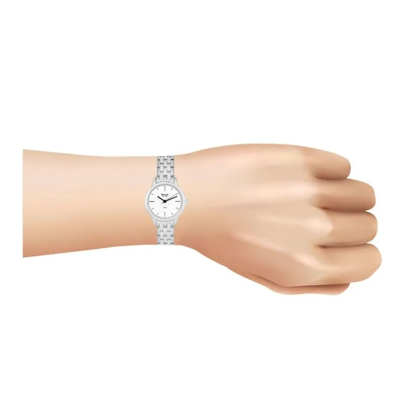 omax women's pvd white round dial & chrome bracelet analog watch, fsb002i008 image2