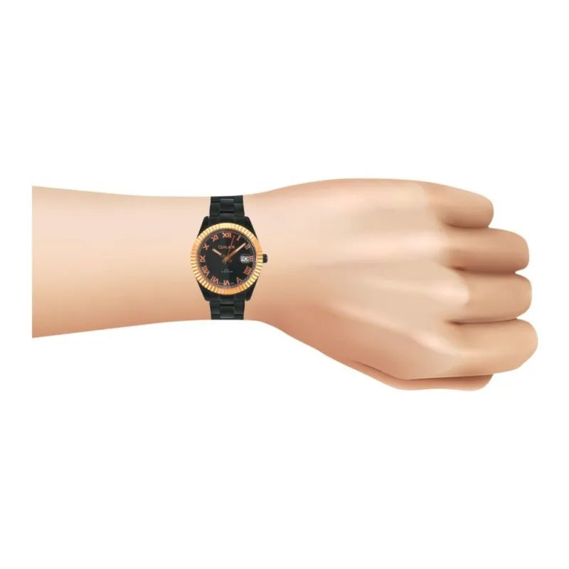 omax women's rust gold round case & black bracelet analog watch, rl42b22i image2