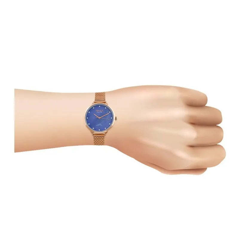 omax women's rust gold round dial with bracelet & blue background analog watch, fmb030600x image2