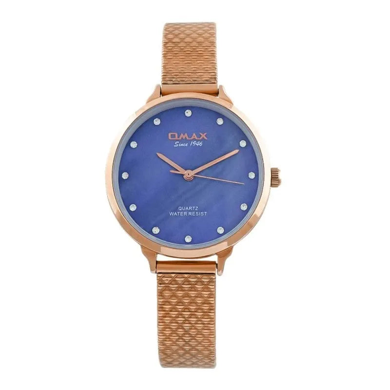 omax women's rust gold round dial with bracelet & blue background analog watch, fmb030600x main image