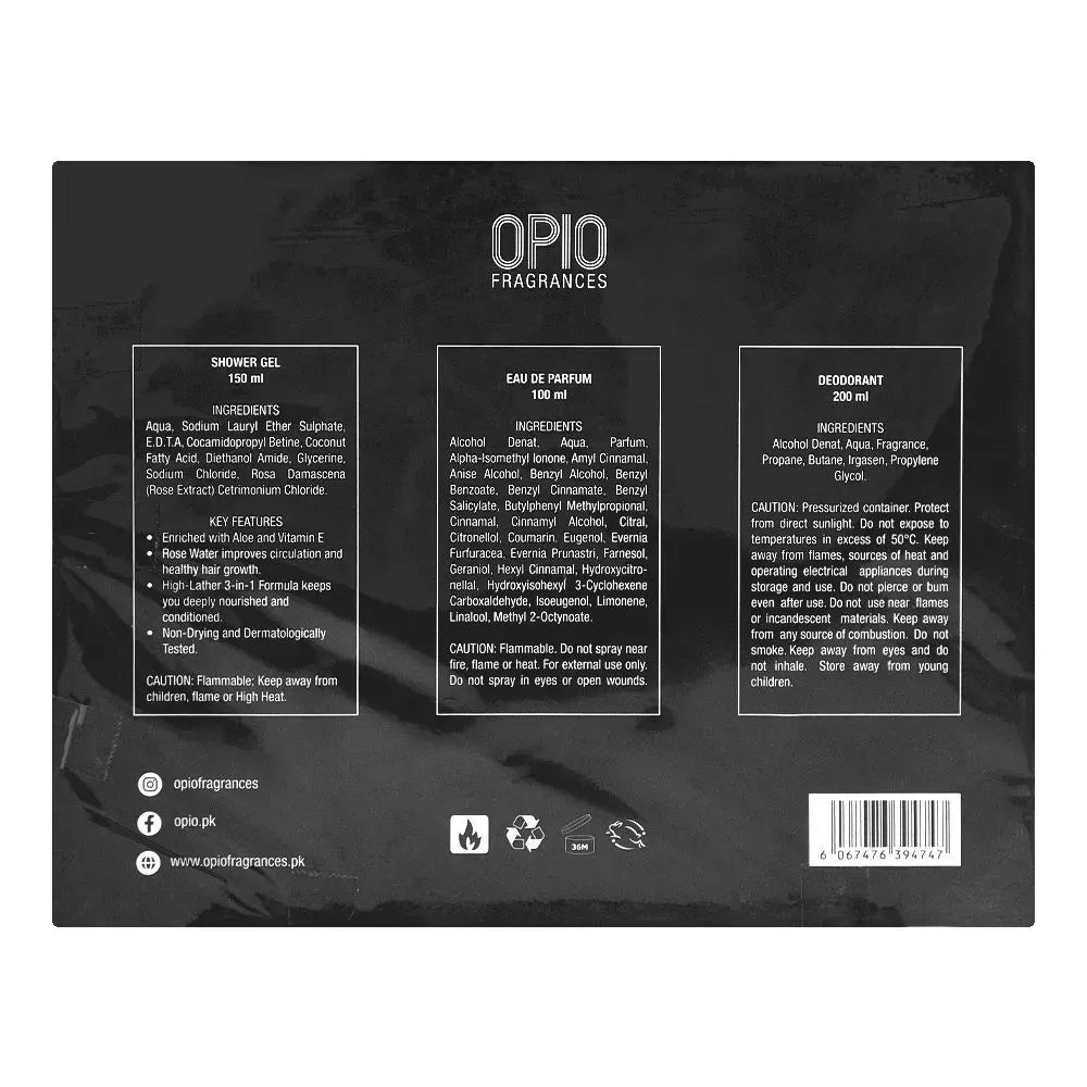 opio higher dezire set, for men, eau de parfum 100ml + shower gel + deodorant image2