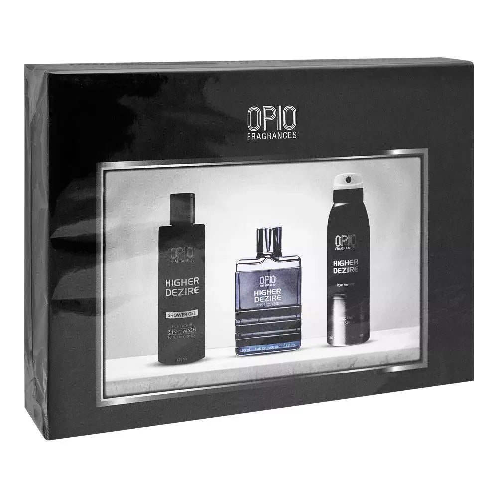 opio higher dezire set, for men, eau de parfum 100ml + shower gel + deodorant main image