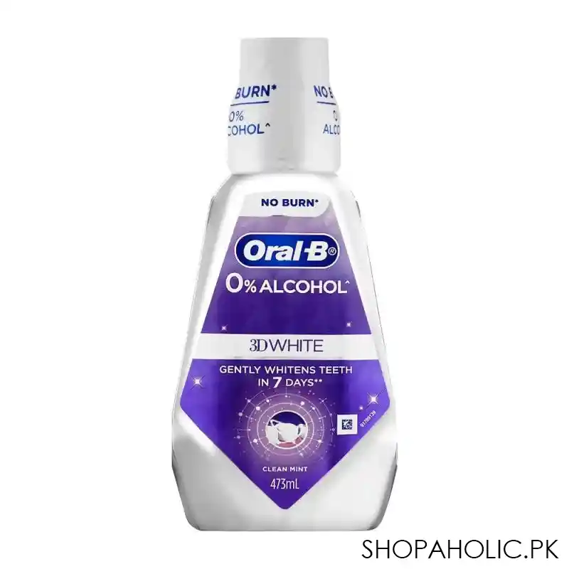 oral b 0% alcohol 3d white clean mint mouth wash, 473ml main image