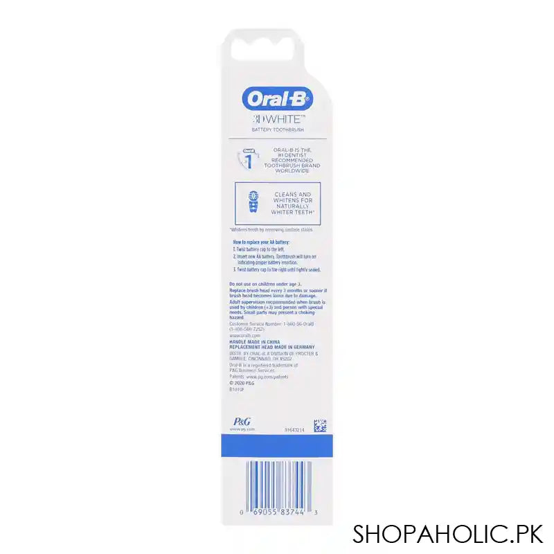 Oral-B 3D White Battery Operated Electric Toothbrush, B1010F - Image 2