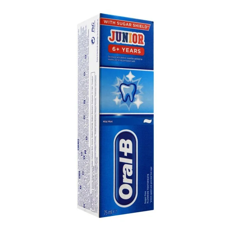 oral b junior 6+ years sugar free fluoride toothpaste for kids, 75ml image2