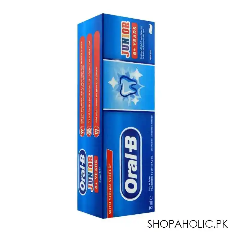 oral b junior 6+ years sugar free fluoride toothpaste for kids, 75ml main image