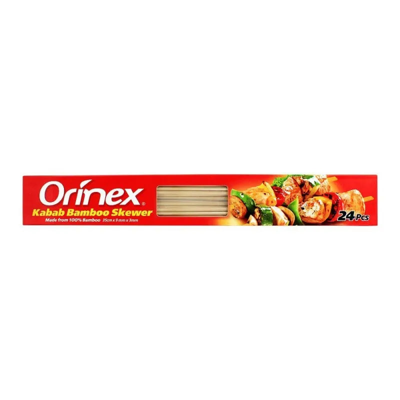 orinex kabab bamboo skewer, flat, 35cm x 9mm, 3mm, 24 pack image2