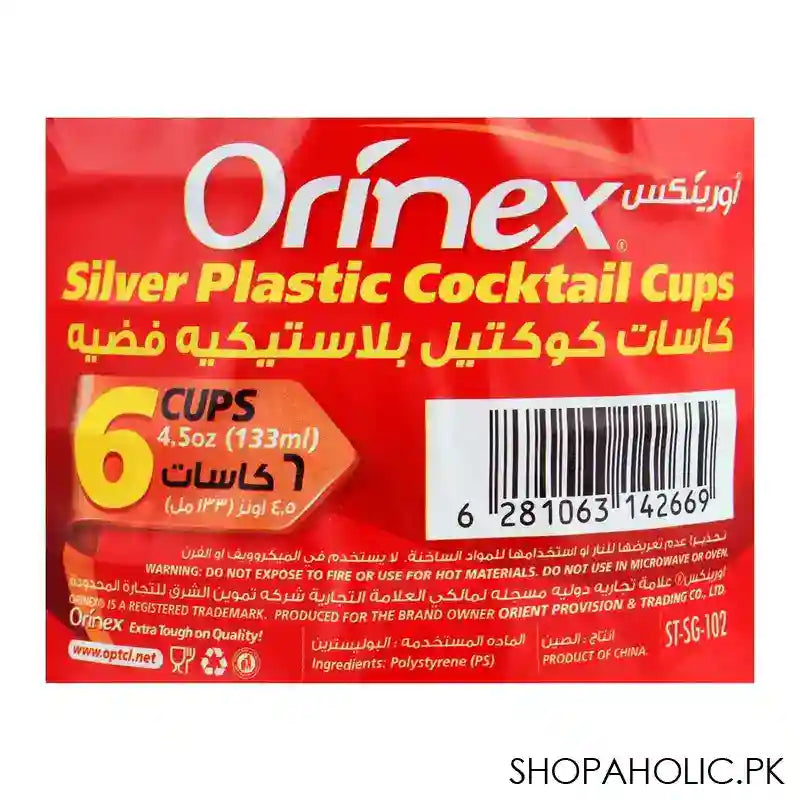 Orinex Silver Plastic Cocktail Cups, 133ml/4.5oz, 6-Pack - Image 2