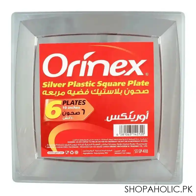 orinex silver plastic square plate, 10 inches, 6 pack image2