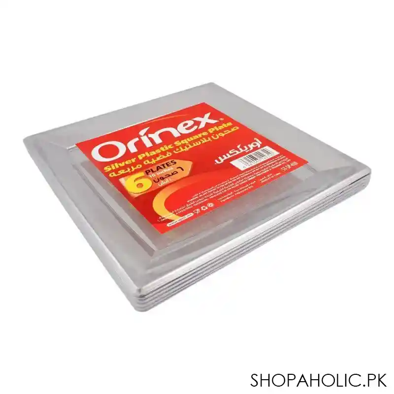 orinex silver plastic square plate, 10 inches, 6 pack main image