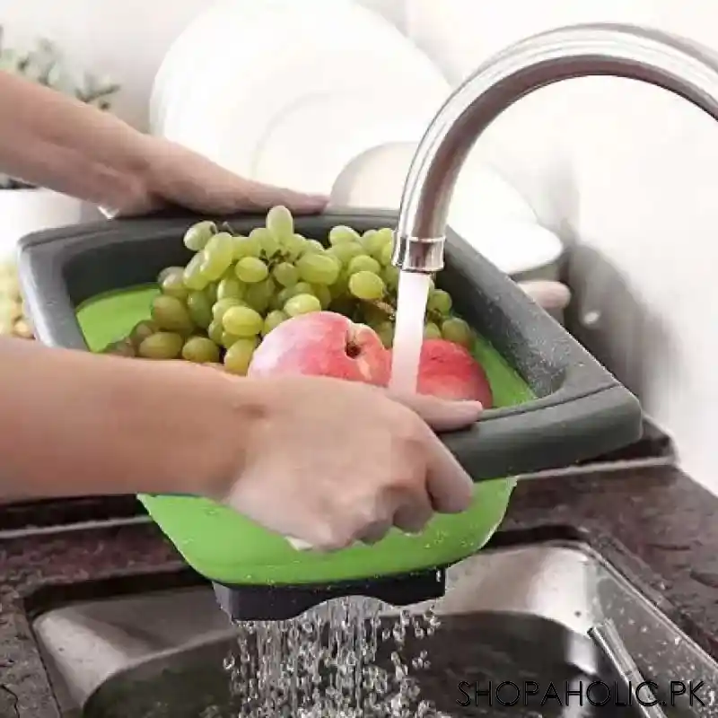 over the sink silicone collapsible drainer basket with extendable handles image4