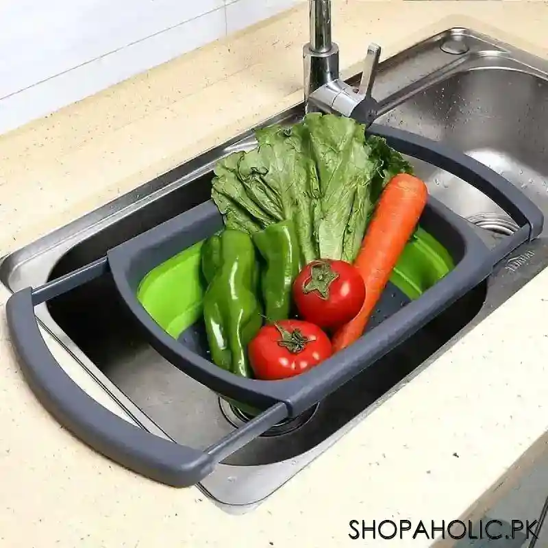 over the sink silicone collapsible drainer basket with extendable handles image6