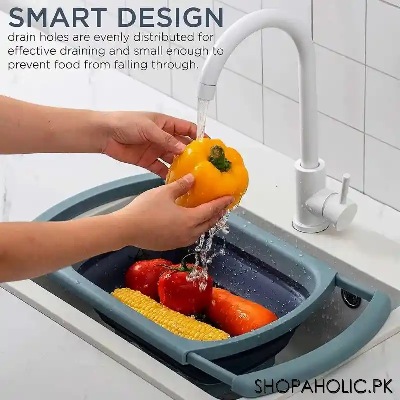 over the sink silicone collapsible drainer basket with extendable handles main image