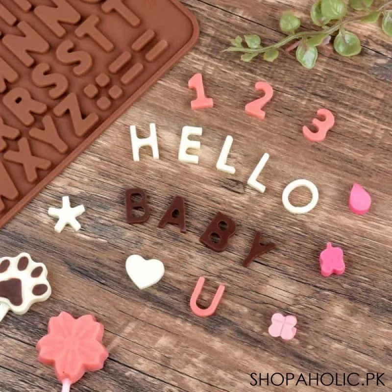 (pack of 2) silicone letter and number chocolate molds with happy birthday cake decorations image5