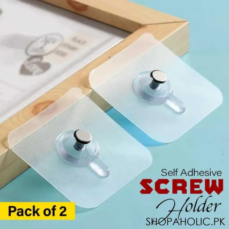 (pack of 2) wall mounted self adhesive transparent screw hook main image