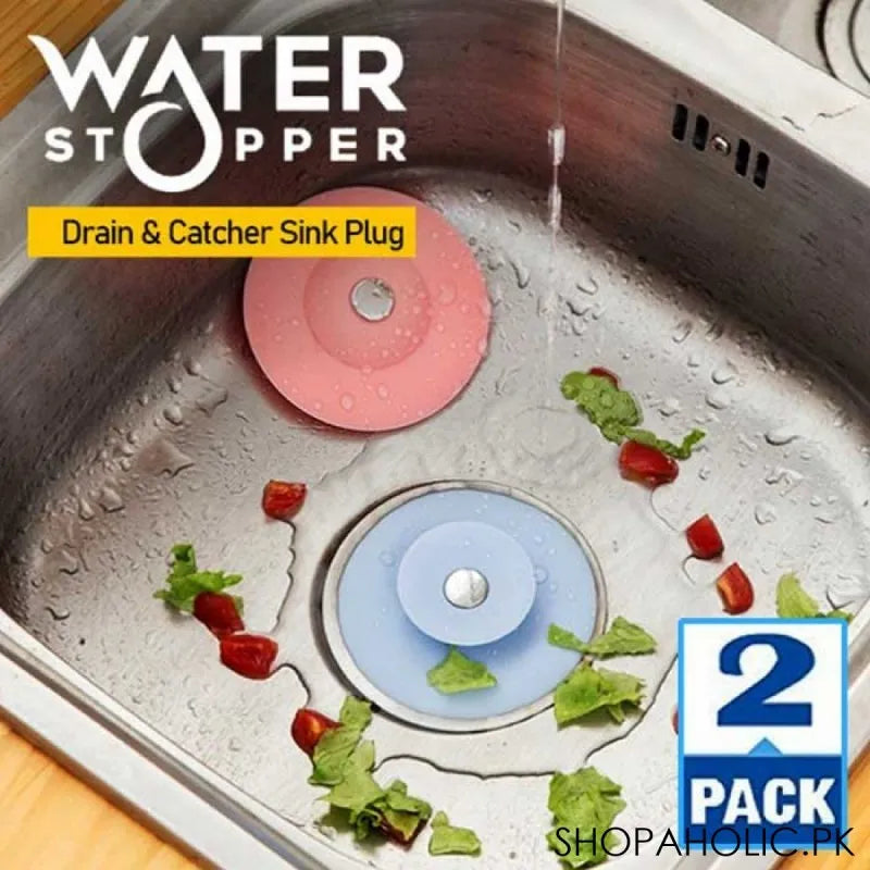 (pack of 2) water stopper sink drain and catcher plug main image