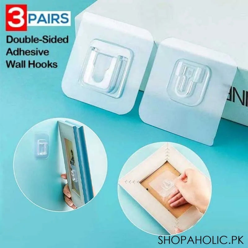 (pack of 3 pairs) double sided adhesive wall hooks main image