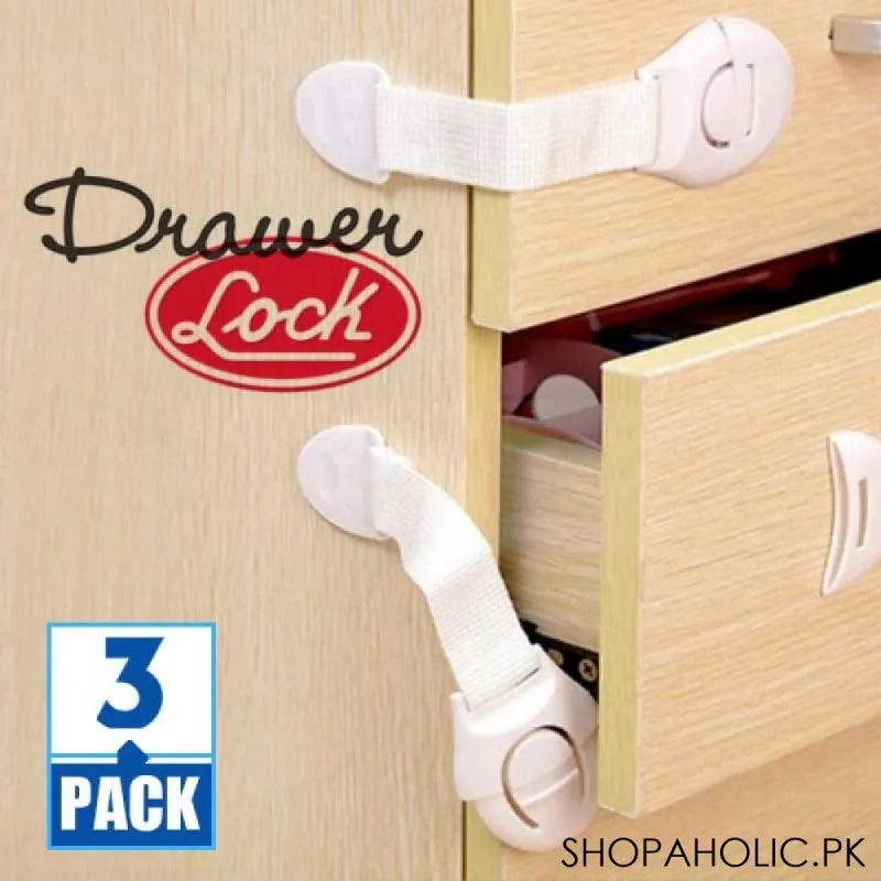 (pack of 3) plastic locks for drawers, doors, cabinets, cupboards & window main image