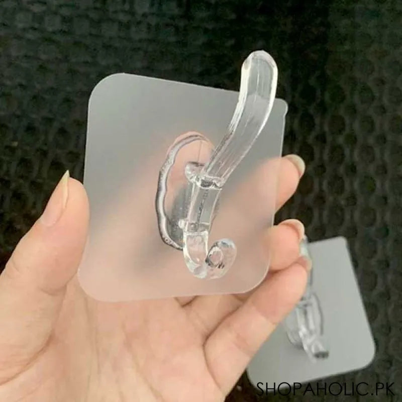 (pack of 4) transparent self adhesive double hooks hanger main image