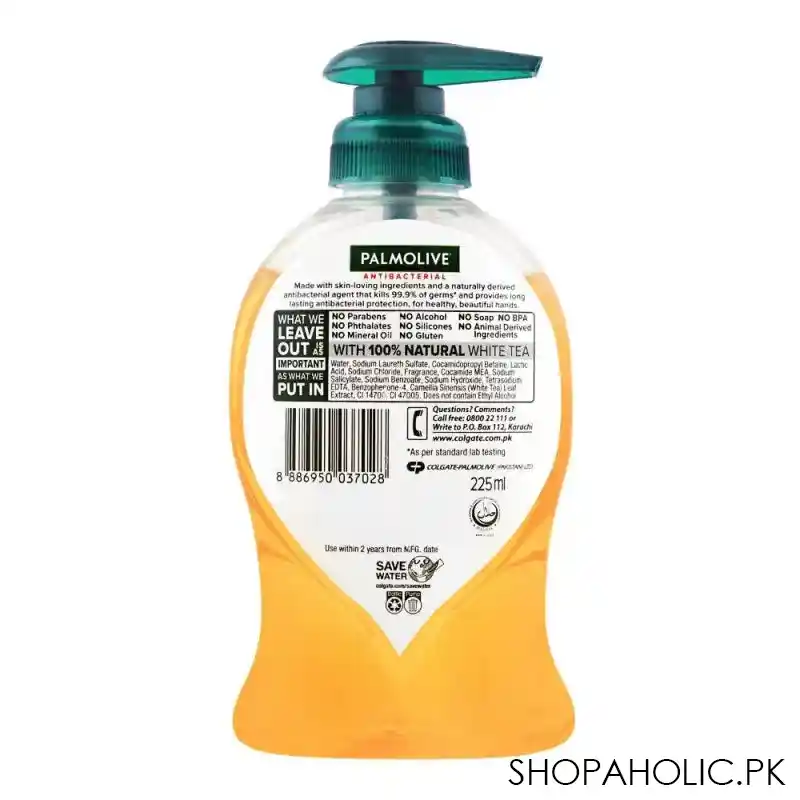 palmolive antibacterial white tea hand wash, 225ml image3