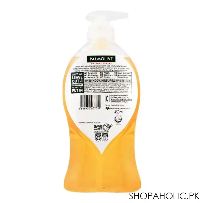 palmolive antibacterial white tea hand wash, 450ml image3