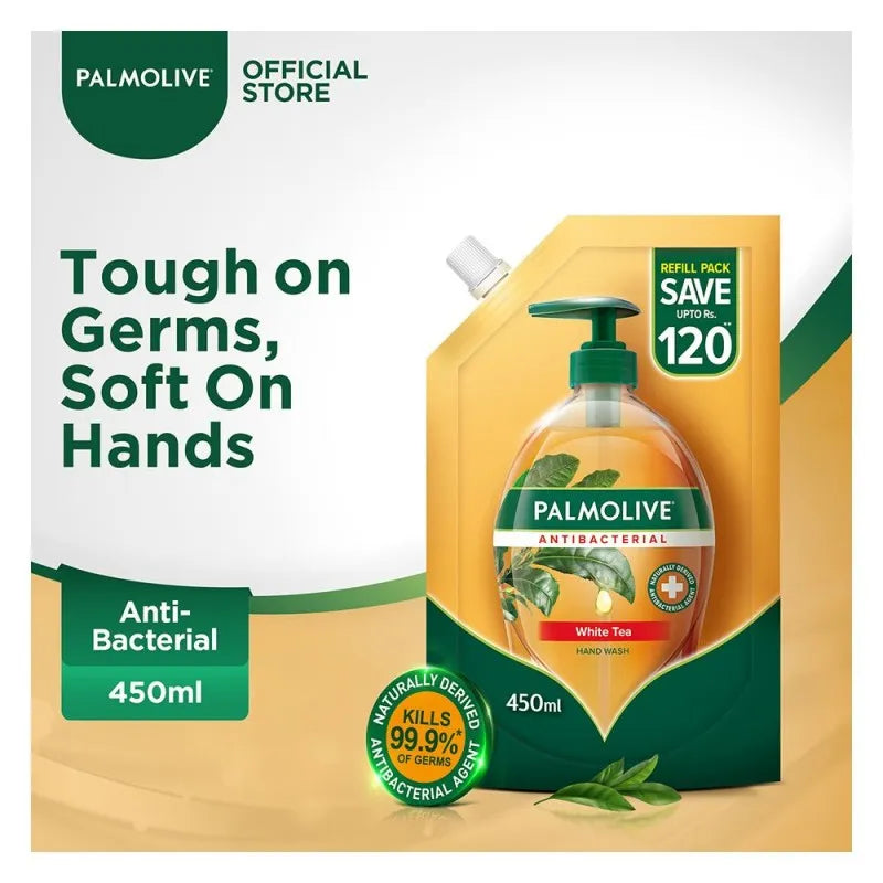 palmolive antibacterial white tea hand wash, refill, 450ml main image