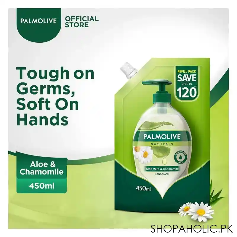 palmolive naturals aloe vera & chamomile liquid hand wash, refill, 450ml, pouch image5