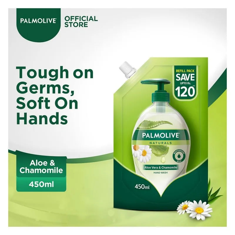 palmolive naturals aloe vera & chamomile liquid hand wash, refill, 450ml, pouch image5