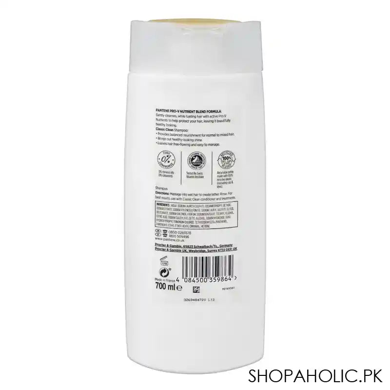 Pantene Active Pro-V Classic Clean Shampoo, For Normal & Mixed Hair, 700ml - Image 2