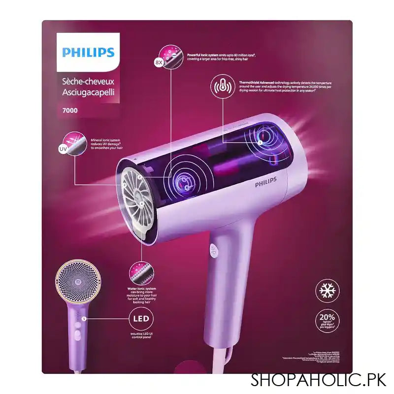 Philips 7000 Series Hair Dryer With 4 Minutes Fast Drying Result, Metallic Lilac, BHD720/10 - Image 7