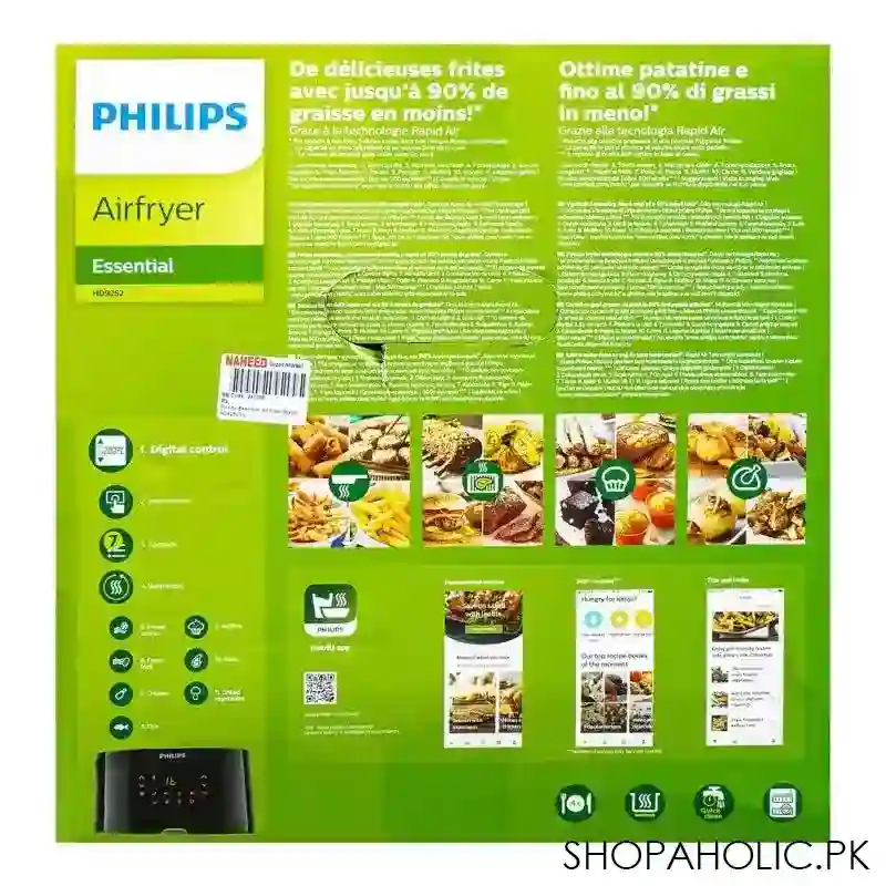 philips essential air fryer, 4.1 liter, black, hd9252/70 image3