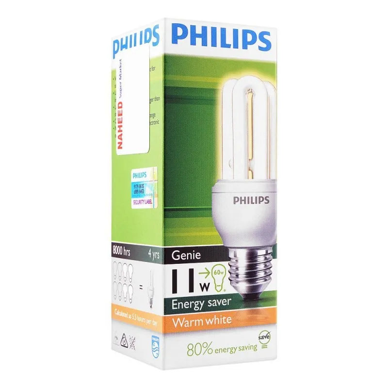 philips genie energy saver bulb, 11w, e27 cap, warm white main image