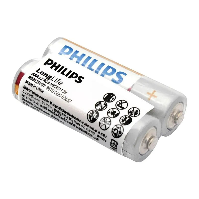 philips long life aaa batteries, 2 pack, r03l2f/97 image2