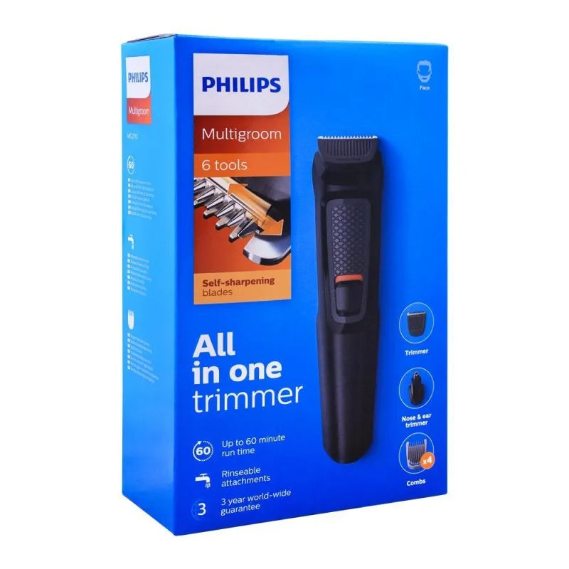 philips multigroom all in one trimmer, 6 tools, beard & nose, mg3710/15 image2