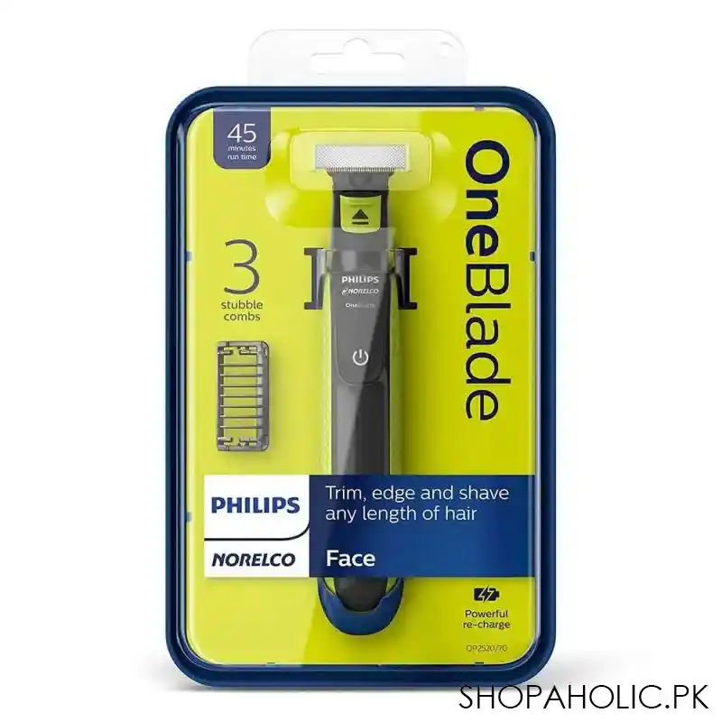 philips norelco oneblade, hybrid electric trimmer and shaver, 3 stubble combs, qp2520/70 image2