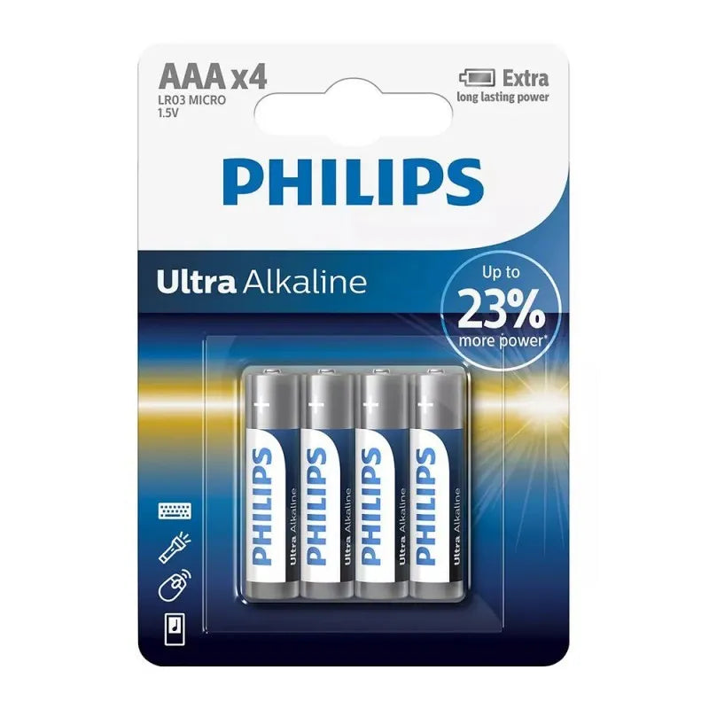 philips ultra alkaline aaa battery, 4 pack, lr03 micro main image