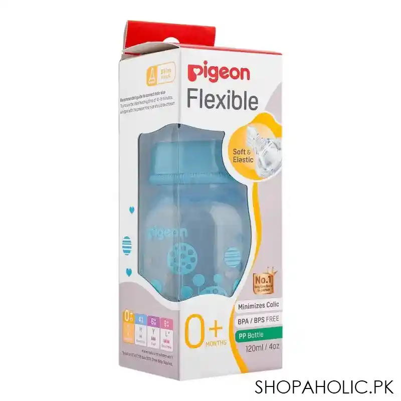 pigeon flexible clear soft & elastic pp feeding bottle, blue, 120ml, a79225 image2