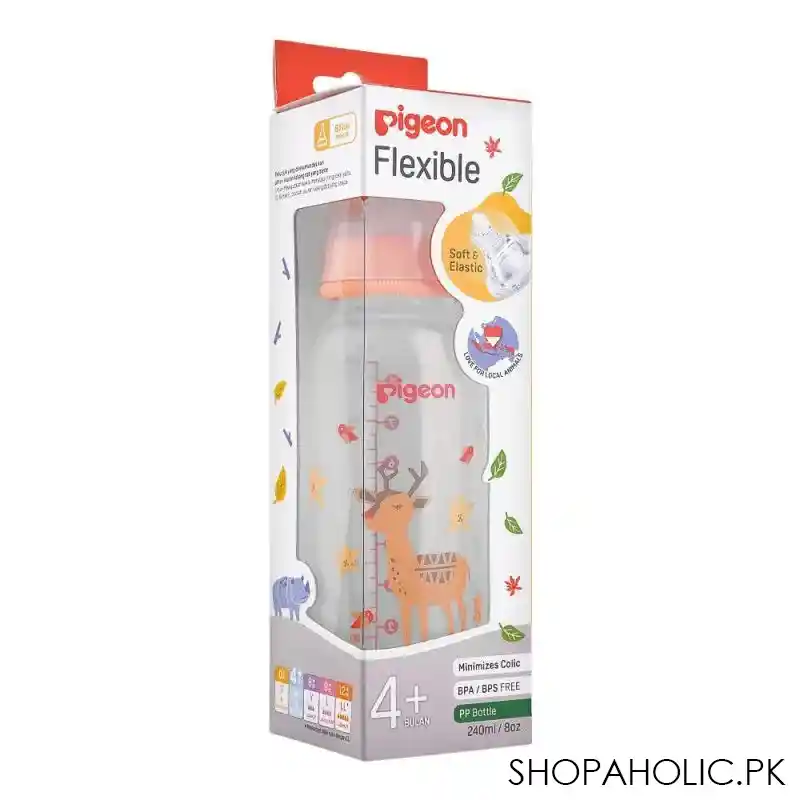 pigeon flexible sn soft & elastic pp feeding bottle, deer, 240ml, a79404 image2