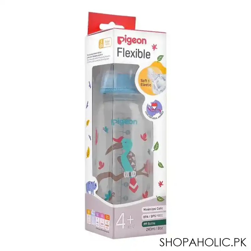 pigeon flexible sn soft & elastic pp feeding bottle, hornbill, 240ml, a79407 image2