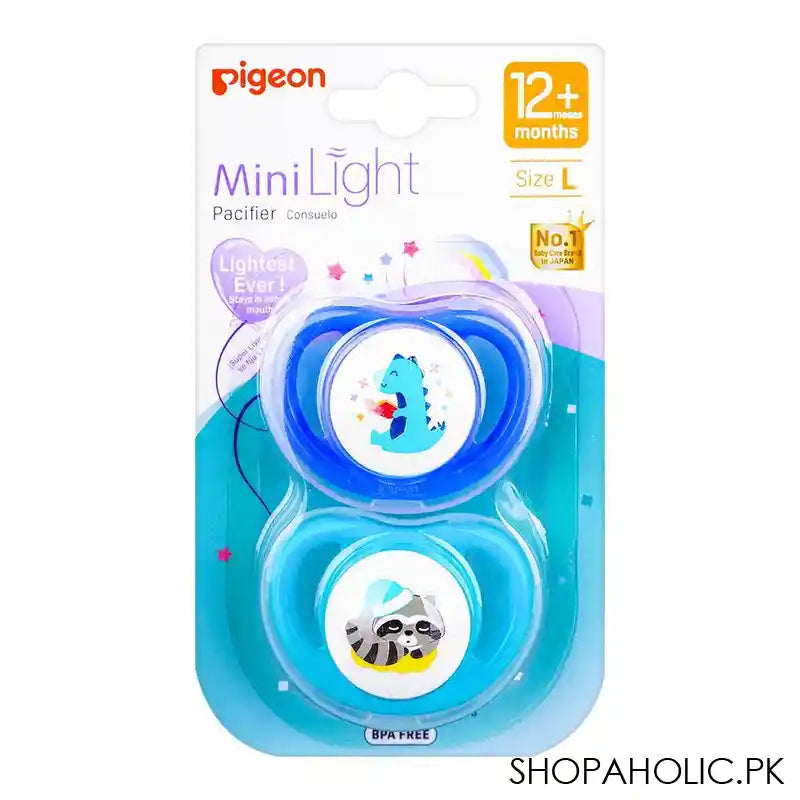 Pigeon Mini Light L 12m+ Pacifier Read & Raccoon N79930, 2-Pack - Main Image