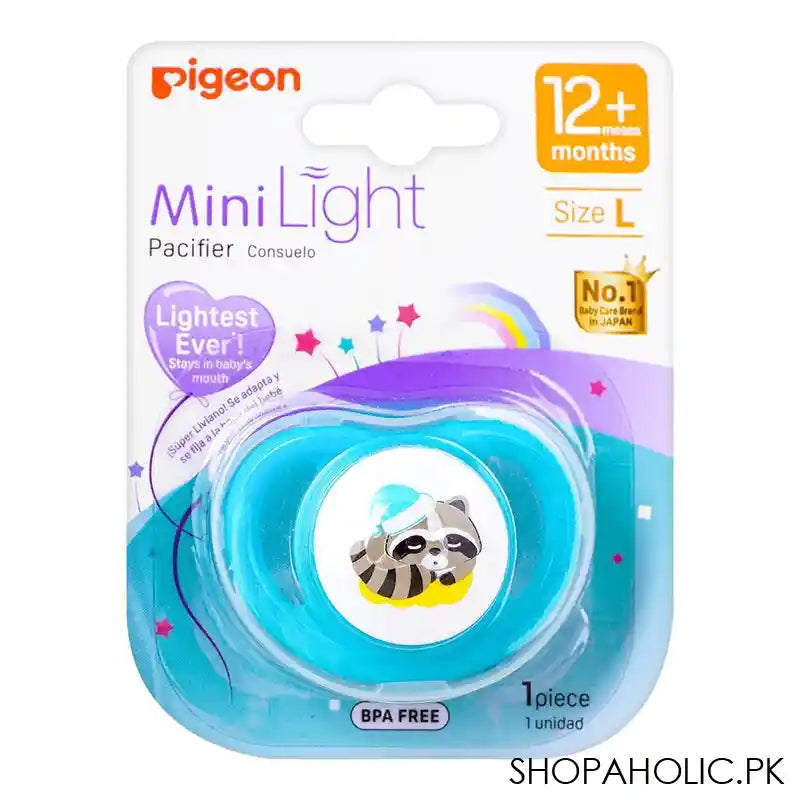 Pigeon Mini Light L Unisex 12m+ Pacifier, Dino Raccoon, N79927 - Main Image