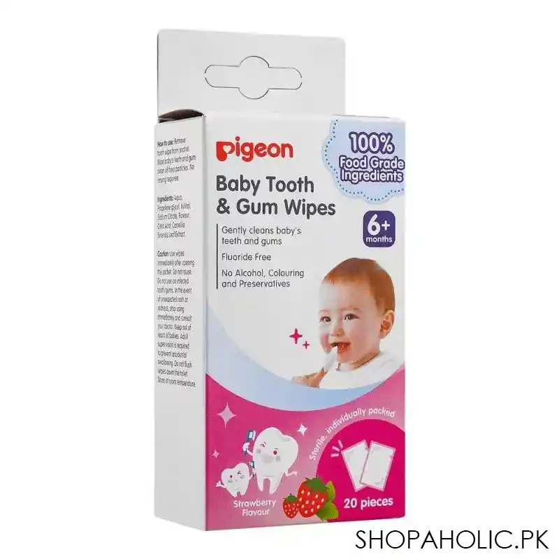 pigeon strawberry baby tooth & gum wipes, 20 pack, h78291 1 main image