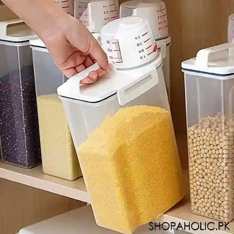 plastic cereal container airtight jar dispenser with measuring cup cover   2kg image8