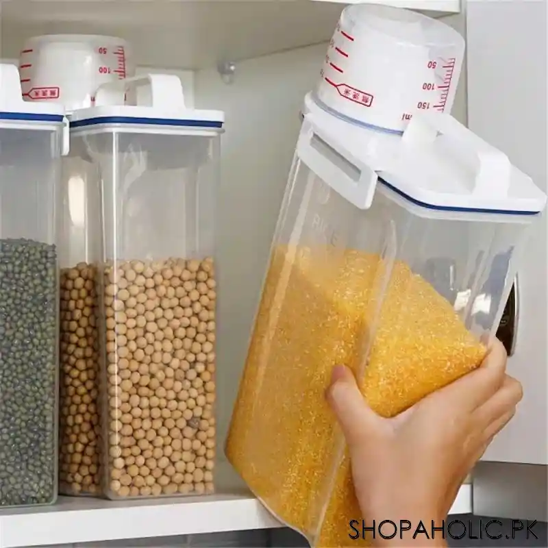 plastic cereal container airtight jar dispenser with measuring cup cover   2kg image9