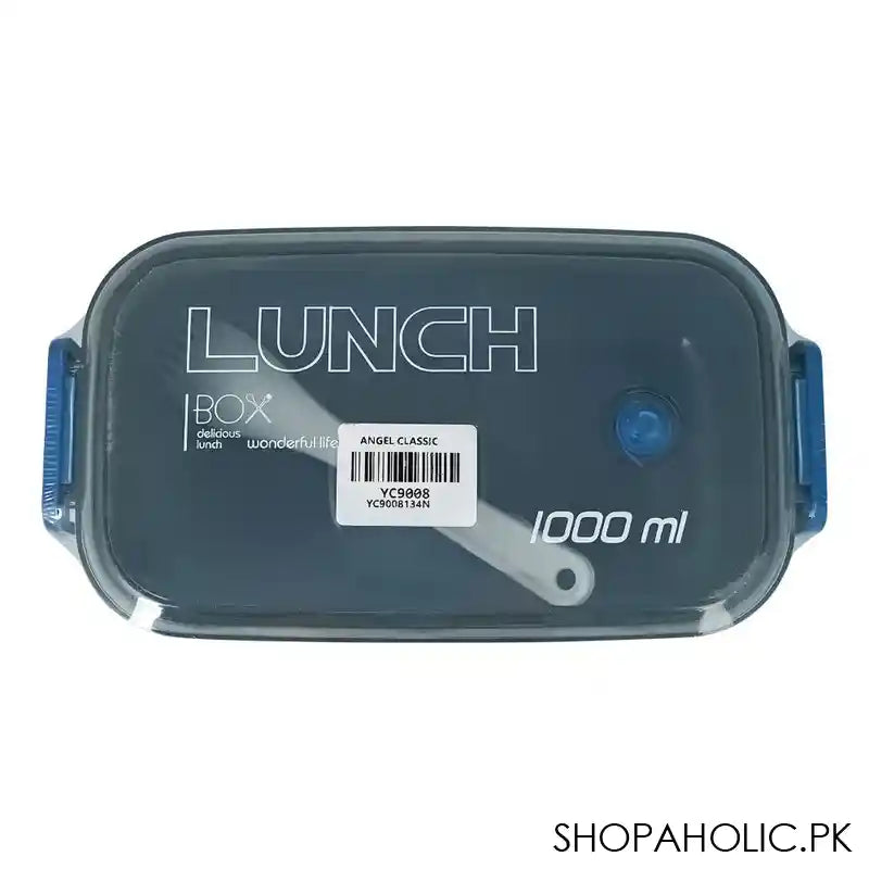 Plastic Lunch Box, 2 Compartments & Cutlery, 1000ml, Blue, 6.3in (H) x 3.1in (W) x 2.2in (D), Yc9008 - Main Image